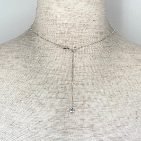 Hearts Of Pandora Sterling Silver 925 ALE CZ Curved Bar Necklace Adjustable 20" - Picture 3 of 16